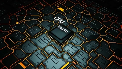 3D electronic circuit board with Micro CPU text placing on microprocessor Видео 231801533