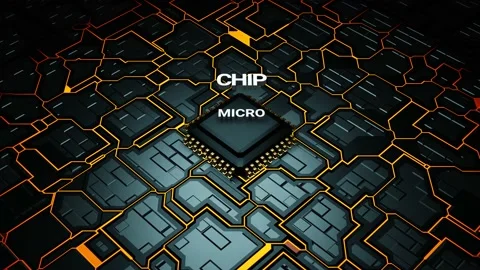 3D electronic circuit board with Micro Chip text placing on microprocessor Vídeo Stock 232676873