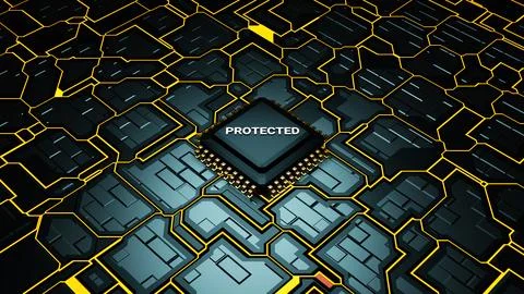 3D electronic circuit board with protected text placed on microprocessor Stock Illustration