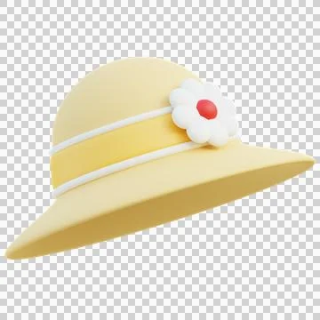 3D Elegant Yellow Sun Hat with White Band and Flower Detail Stock Illustration