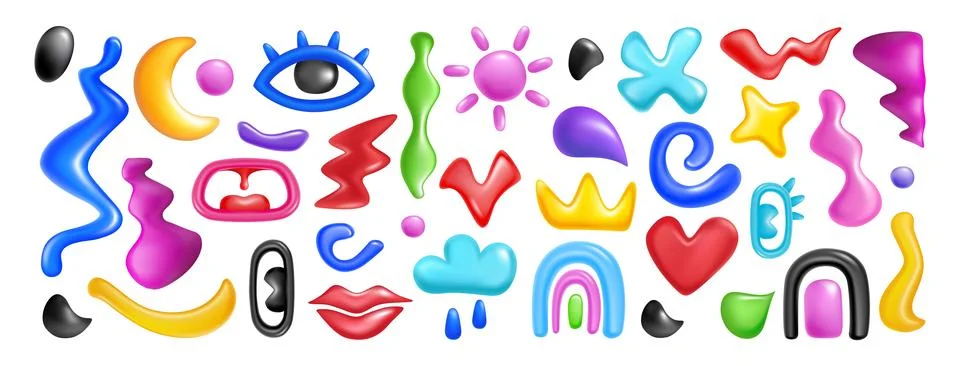 3d element set. Shape abstract, background color render isolated on white glossy Stock Illustration