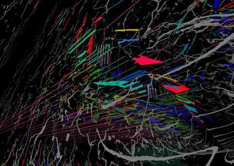 3d elements in a black background space, shapes, lines. physics. Presentation Stock Illustration