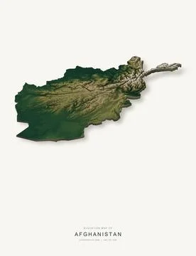 3D elevation map of Afghanistan, shaded relief terrain model from Copernicus Ilustración de archivo