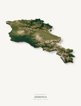 3D elevation map of Armenia, shaded relief terrain model from Copernicus DEM Ilustración de archivo