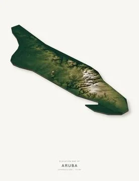3D elevation map of Aruba, shaded relief terrain model from Copernicus DEM da Stock Illustration