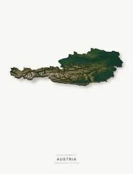 3D elevation map of Austria, shaded relief terrain model from Copernicus DEM Ilustração Stock