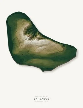 3D elevation map of Barbados, shaded relief terrain model from Copernicus DEM Stock Illustration