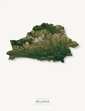 3D elevation map of Belarus, shaded relief terrain model from Copernicus DEM Ilustración de archivo