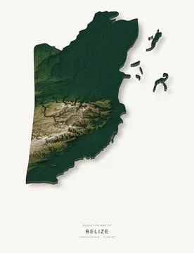 3D elevation map of Belize, shaded relief terrain model from Copernicus DEM d Ilustración de archivo