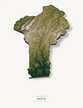 3D elevation map of Benin, shaded relief terrain model from Copernicus DEM da Ilustración de archivo