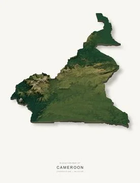 3D elevation map of Cameroon, shaded relief terrain model from Copernicus DEM Stock Illustration