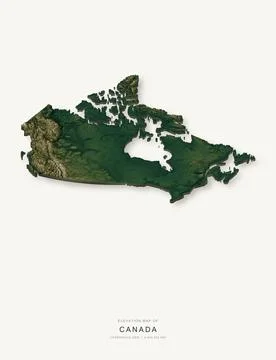 3D elevation map of Canada, shaded relief terrain model from Copernicus DEM d Ilustración de archivo