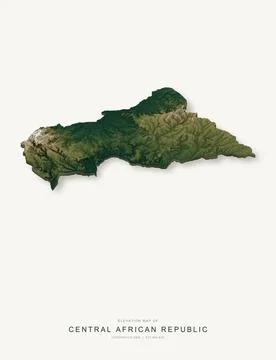 3D elevation map of Central African Republic, shaded relief terrain model fro Stock Illustration