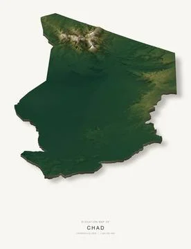 3D elevation map of Chad, shaded relief terrain model from Copernicus DEM dat Ilustración de archivo