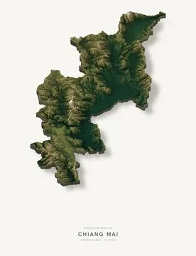 3D elevation map of Chiang Mai Province, Thailand, shaded relief terrain mode 스톡 일러스트