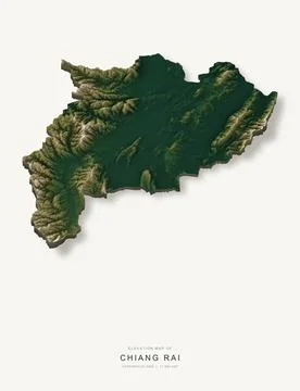 3D elevation map of Chiang Rai Province, Thailand, shaded relief terrain mode イラスト素材