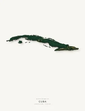 3D elevation map of Cuba, shaded relief terrain model from Copernicus DEM dat Ilustração Stock