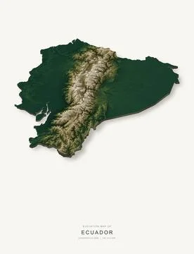 3D elevation map of Ecuador, shaded relief terrain model from Copernicus DEM Stock Illustration