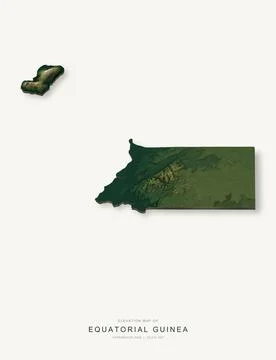 3D elevation map of Equatorial Guinea, shaded relief terrain model from Coper Stock Illustration