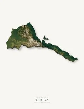 3D elevation map of Eritrea, shaded relief terrain model from Copernicus DEM Stock Illustration