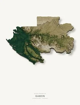 3D elevation map of Gabon, shaded relief terrain model from Copernicus DEM da Ilustración de archivo
