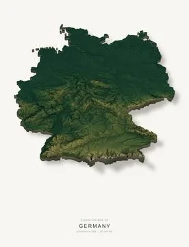 3D elevation map of Germany, shaded relief terrain model from Copernicus DEM Stock Illustration