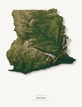 3D elevation map of Ghana, shaded relief terrain model from Copernicus DEM da Stock Illustration