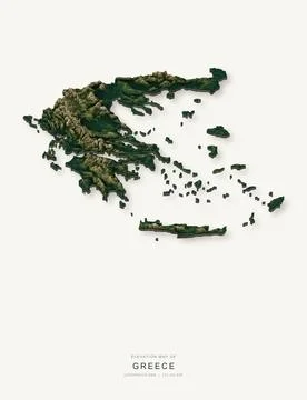 3D elevation map of Greece, shaded relief terrain model from Copernicus DEM d Ilustración de archivo