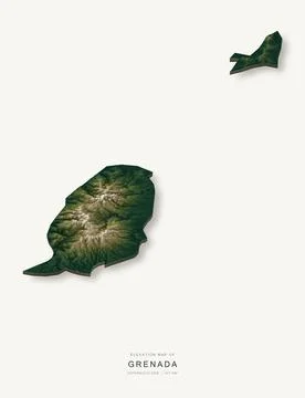 3D elevation map of Grenada, shaded relief terrain model from Copernicus DEM Stock Illustration