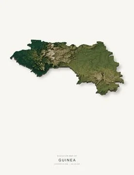 3D elevation map of Guinea, shaded relief terrain model from Copernicus DEM d Ilustración de archivo