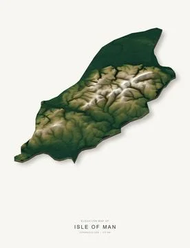 3D elevation map of Isle of Man, shaded relief terrain model from Copernicus Stock Illustration