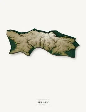 3D elevation map of Jersey, shaded relief terrain model from Copernicus DEM d Stock Illustration