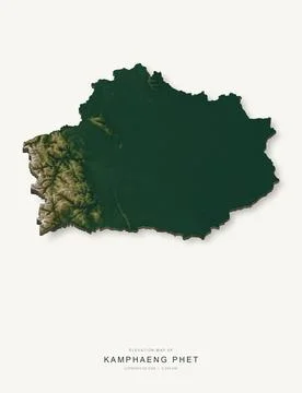 3D elevation map of Kamphaeng Phet Province, Thailand, shaded relief terrain Stock Illustration