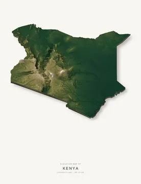 3D elevation map of Kenya, shaded relief terrain model from Copernicus DEM da Stock Illustration