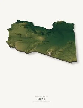 3D elevation map of Libya, shaded relief terrain model from Copernicus DEM da Ilustração Stock