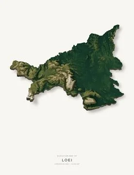 3D elevation map of Loei Province, Thailand, shaded relief terrain model from Ilustración de archivo