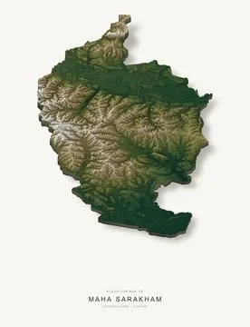 3D elevation map of Maha Sarakham Province, Thailand, shaded relief terrain m Stock Illustration