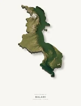 3D elevation map of Malawi, shaded relief terrain model from Copernicus DEM d Ilustración de archivo