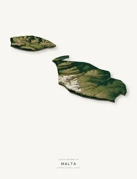3D elevation map of Malta, shaded relief terrain model from Copernicus DEM da Stock Illustration