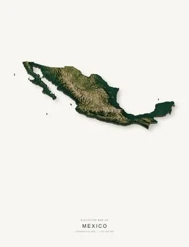 3D elevation map of Mexico, shaded relief terrain model from Copernicus DEM d Stock Illustration