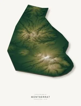 3D elevation map of Montserrat, shaded relief terrain model from Copernicus D Ilustración de archivo