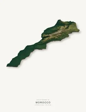 3D elevation map of Morocco, shaded relief terrain model from Copernicus DEM Stock Illustration