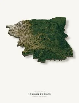 3D elevation map of Nakhon Pathom Province, Thailand, shaded relief terrain m 스톡 일러스트