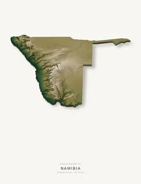 3D elevation map of Namibia, shaded relief terrain model from Copernicus DEM Stock Illustration