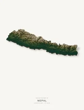 3D elevation map of Nepal, shaded relief terrain model from Copernicus DEM da Ilustración de archivo
