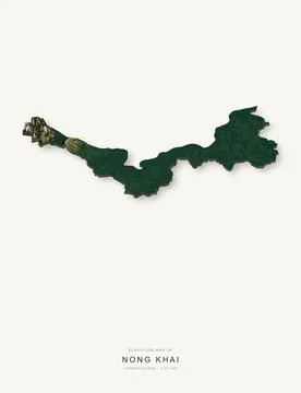 3D elevation map of Nong Khai Province, Thailand, shaded relief terrain model Ilustración de archivo