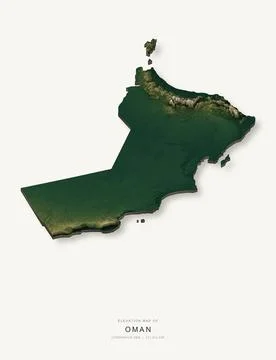 3D elevation map of Oman, shaded relief terrain model from Copernicus DEM dat Stock Illustration