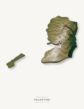 3D elevation map of Palestine, shaded relief terrain model from Copernicus DE Ilustración de archivo