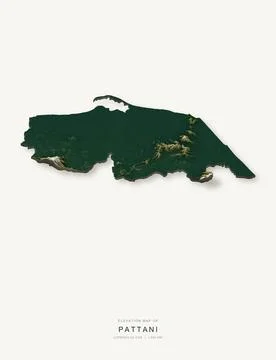 3D elevation map of Pattani Province, Thailand, shaded relief terrain model f Ilustração Stock