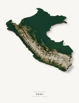 3D elevation map of Peru, shaded relief terrain model from Copernicus DEM dat Ilustração Stock